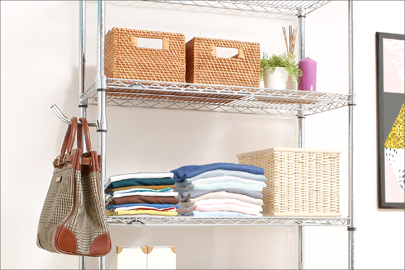 回転ポールフックをスチールラックに追加