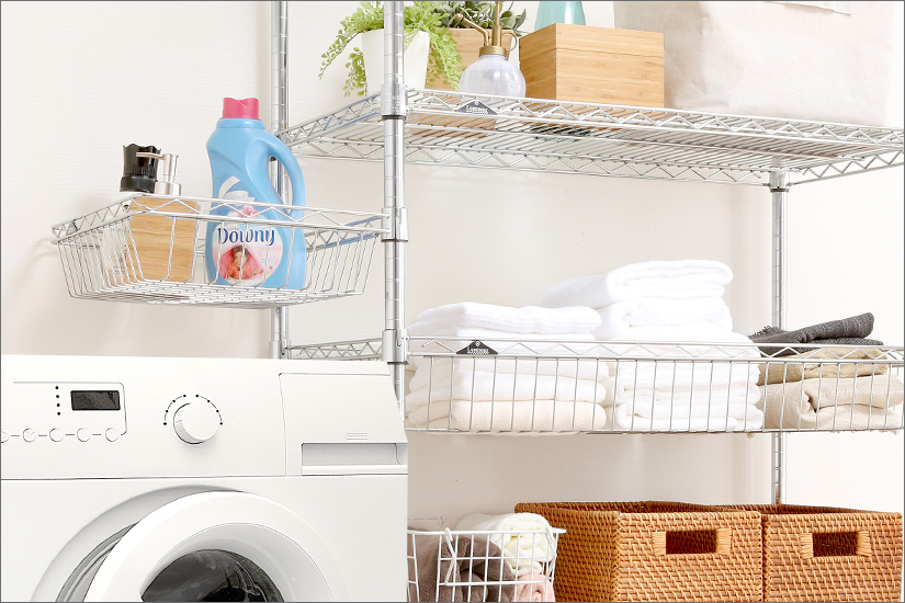 バスケットをスチールラックに追加