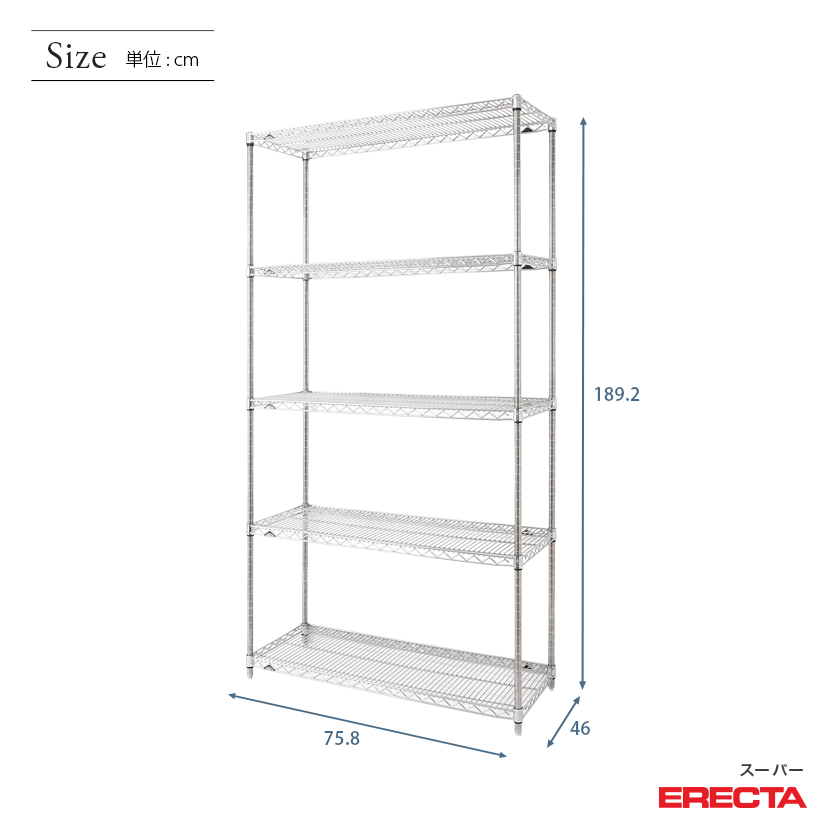 ホームエレクター5段　高さ160cm棚板(75cm×45cm) ホームエレクター5段 高さ160cm棚板(75cm×45cm) ホームエレクター5段