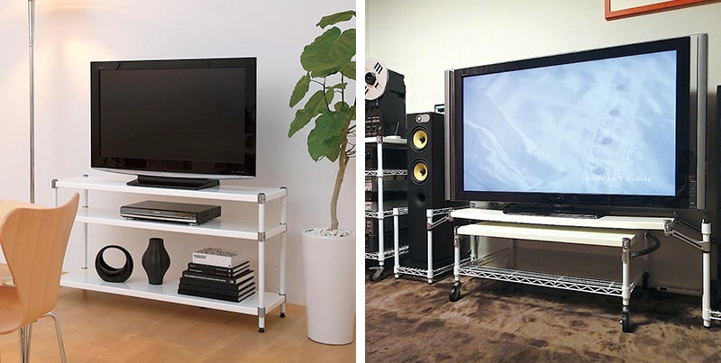 ホームエレクターレディメイドのウッドシェルフ「エンゼルホワイト」をテレビ台に!