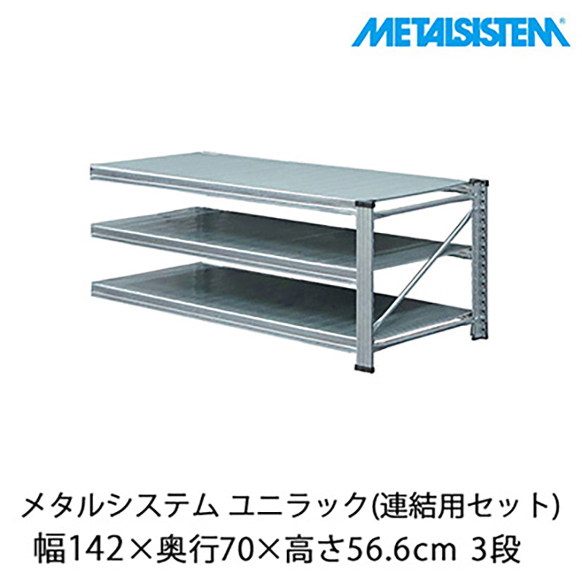 【美品】メタルラック(金属ラック)棚　2個セット メタルシステム ユニラック(連結用セット) 幅142.7×奥行70×高さ56.6cm