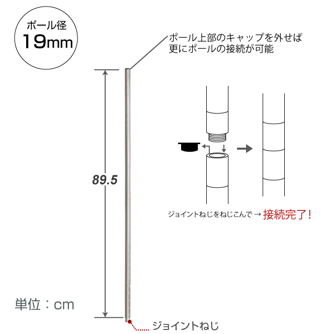 <h2>ポールの長さが足りない…そんな時に</h2><p>ラックを組み上げたけれど、思ったより高さが足りなかった…そんな時はポールを延長して、長くすればあっという間に解決。</p>